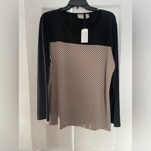 Chico's Black and Tan Polka Dot Long Sleeve Tee